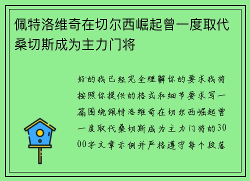佩特洛维奇在切尔西崛起曾一度取代桑切斯成为主力门将 佩特洛维奇在切尔西崛起曾一度取代桑切斯成为主力门将